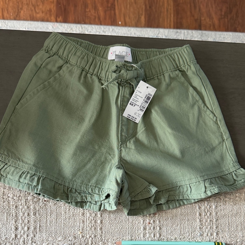 The Children's Place Olive Green High-Waist Ruffle Hem Shorts